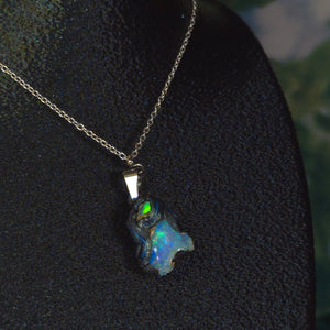 Opal Necklace — Green & Blue Fire on Blue Body